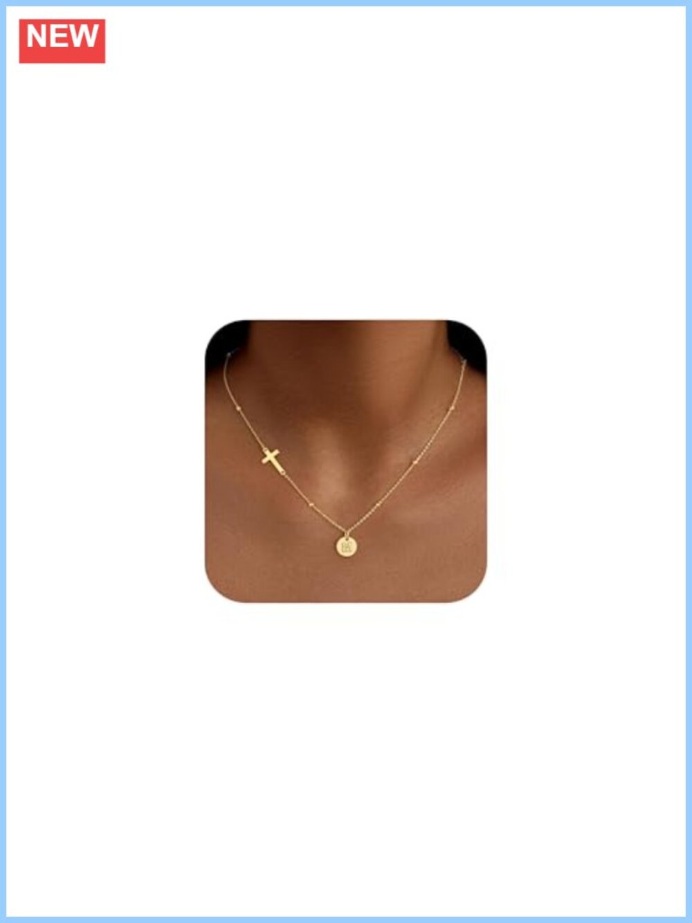 14K Gold Plated Initial Cross Necklace for Women, 16" Chain with 2.5" Extension
